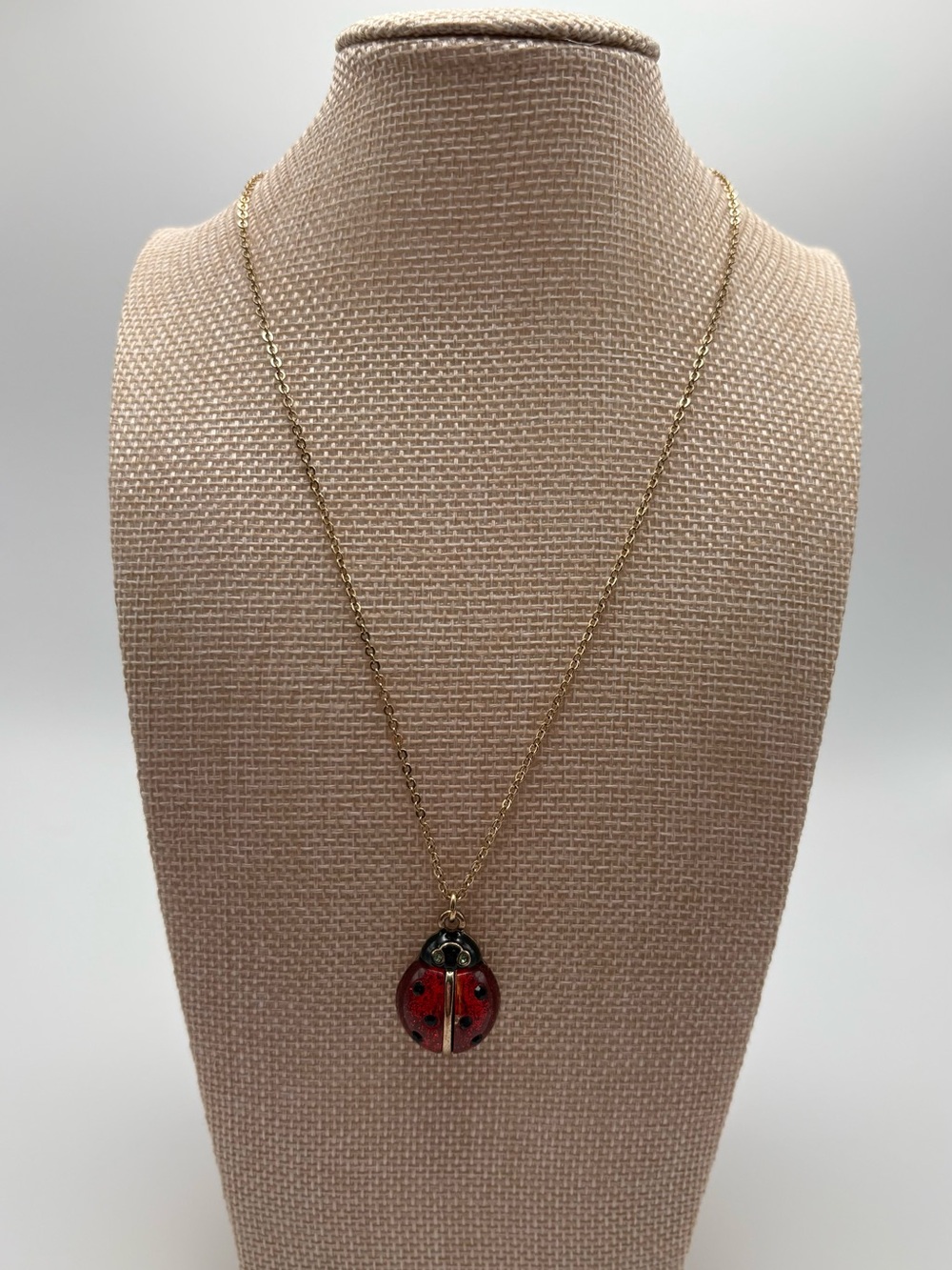 Betsey Johnson Gold Chain Necklace with Red Ladybug Charm